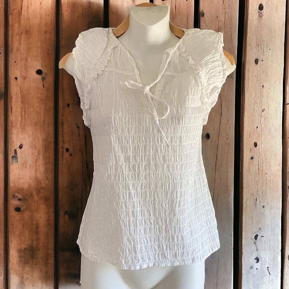 Robertson Rodeo white crinkle gauze boho chic bohemian top blouse M